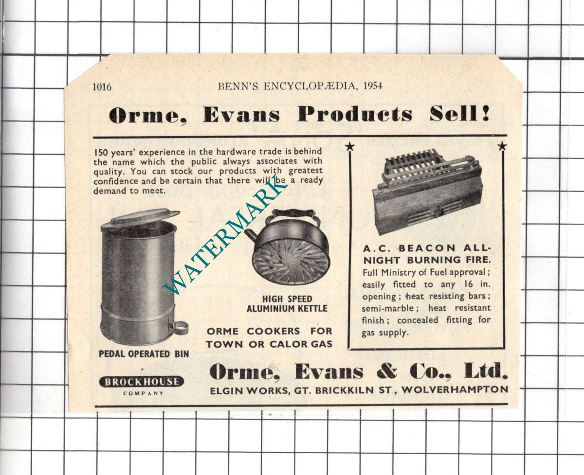 Orme Evans & Co Ltd Elgin Works Wolverhampton - 1954 Small Advert