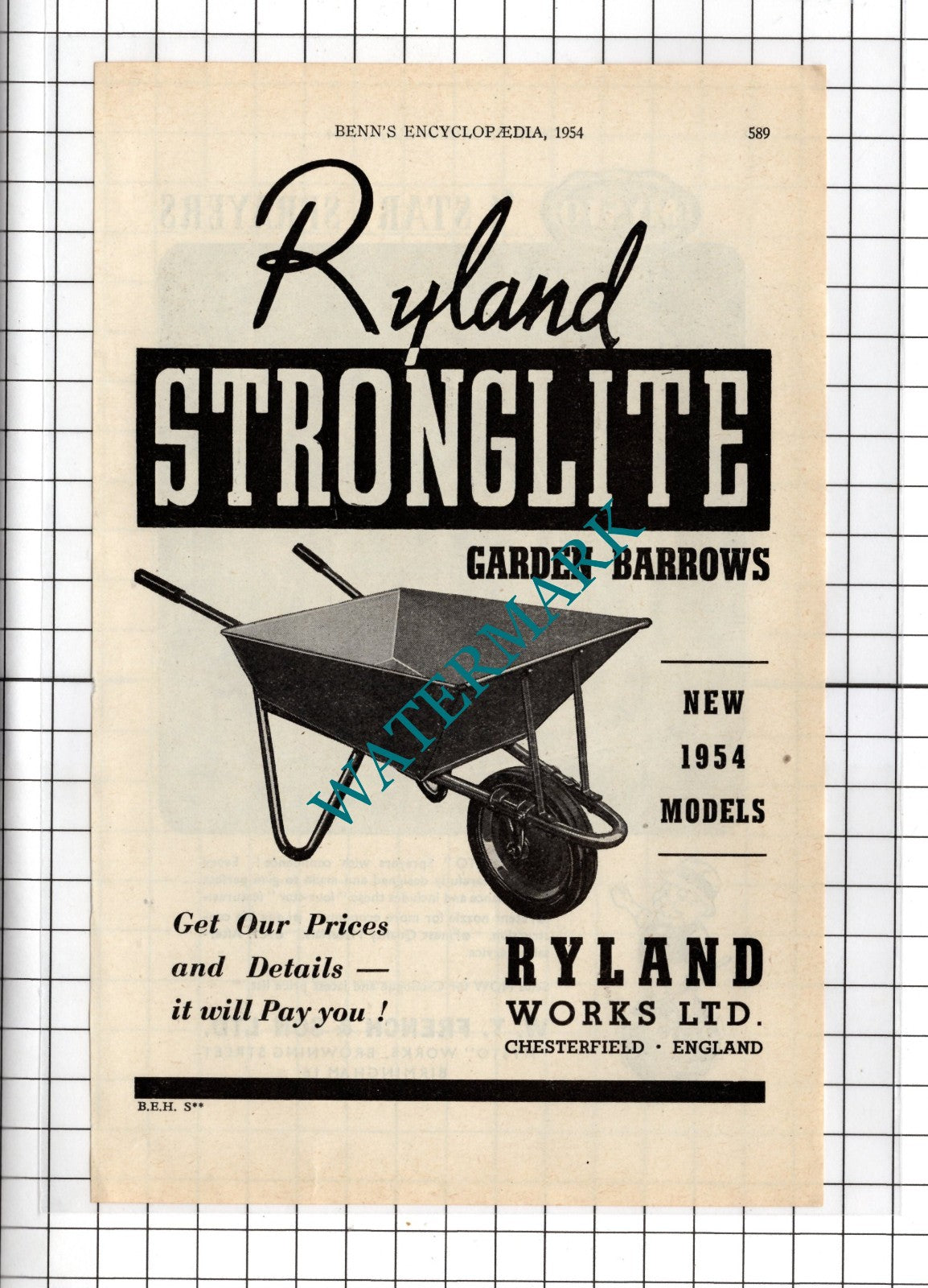 Ryland Works Ltd Chesterfield / W T French & Son Ltd Birmingham -  1954 Advert