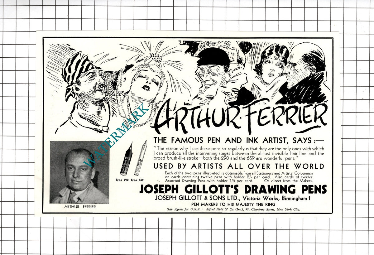 Arthur Ferrier Artist Joseph Gillott's Drawing Pens - 1933  ADVERT