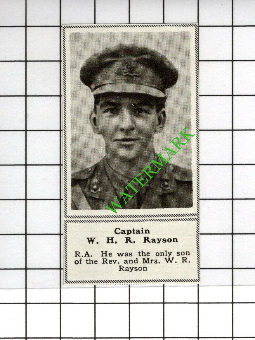 Captain WHR Rayson RA  Great War WW1 - 1918 SMALL Cutting
