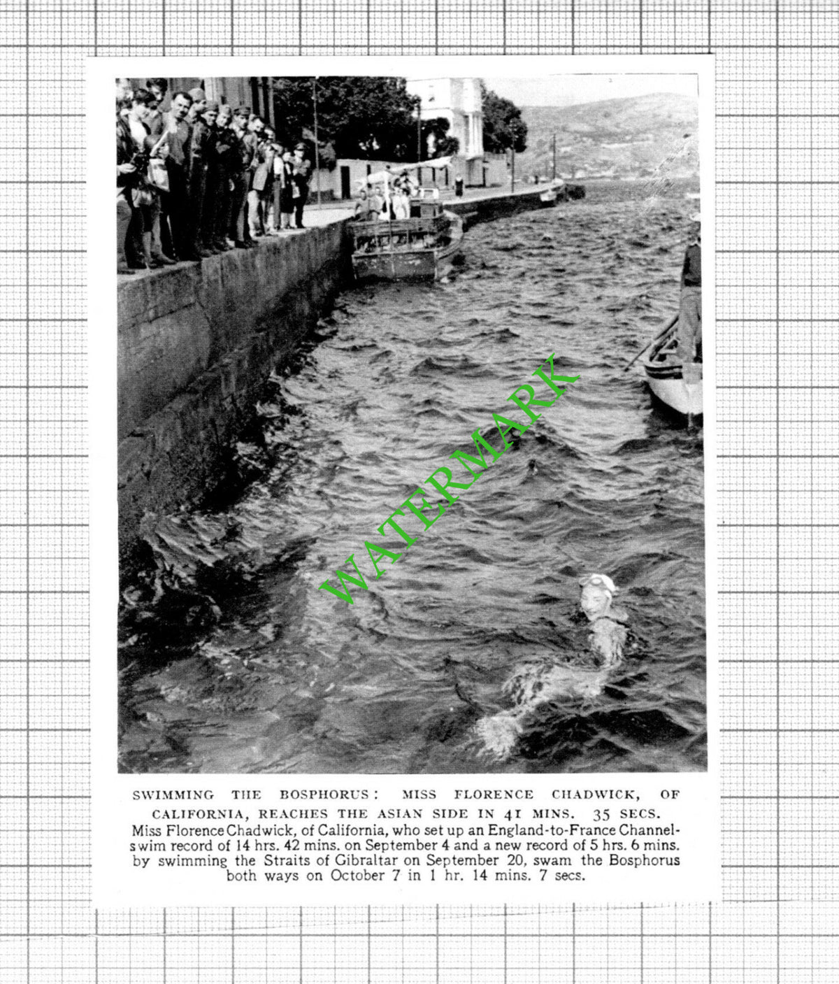 Miss Florence Chadwick California Swims The Bosphorus -  1953 Small Cutting
