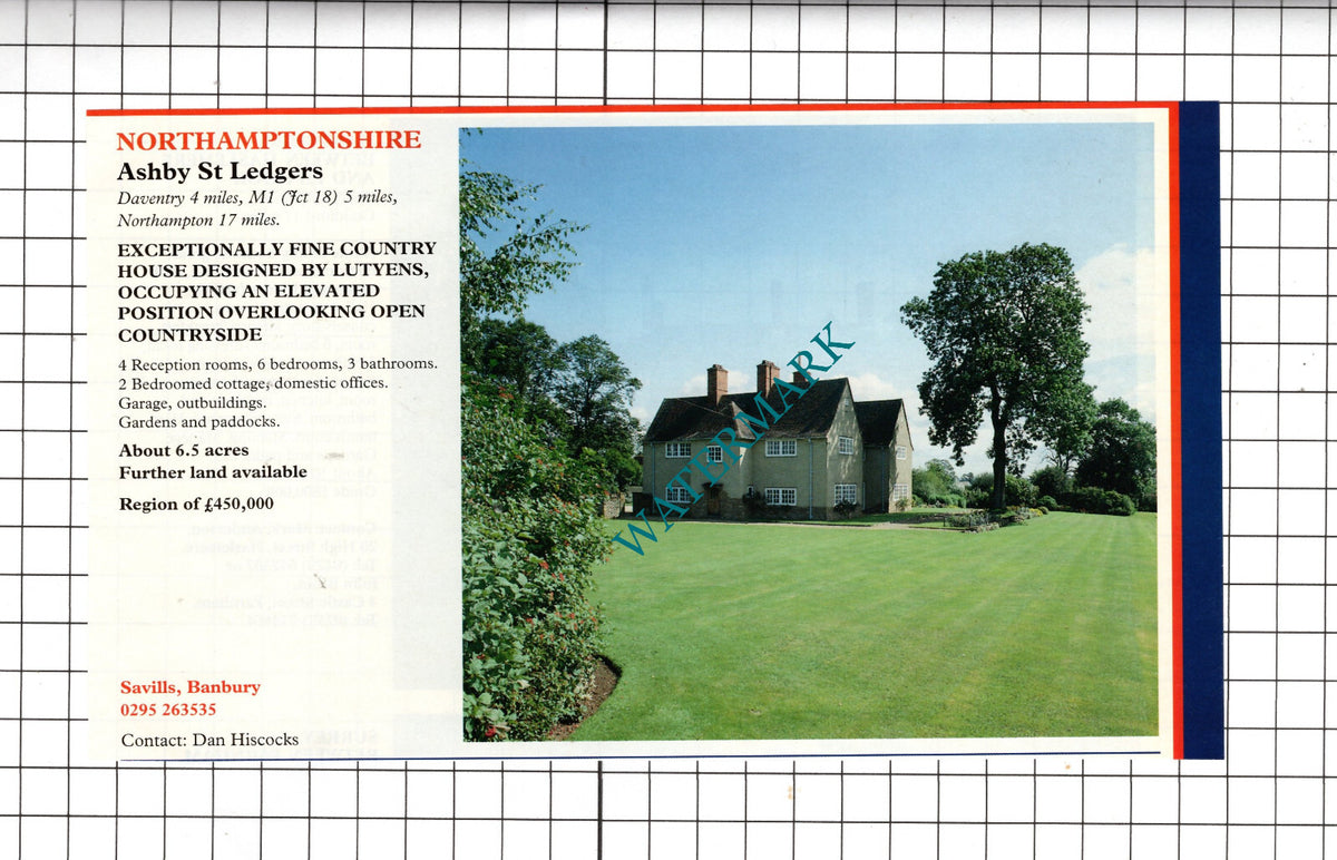 Ashby St Ledgers Northamptonshire Lutyens House Sale Advert - 1994 Cutting