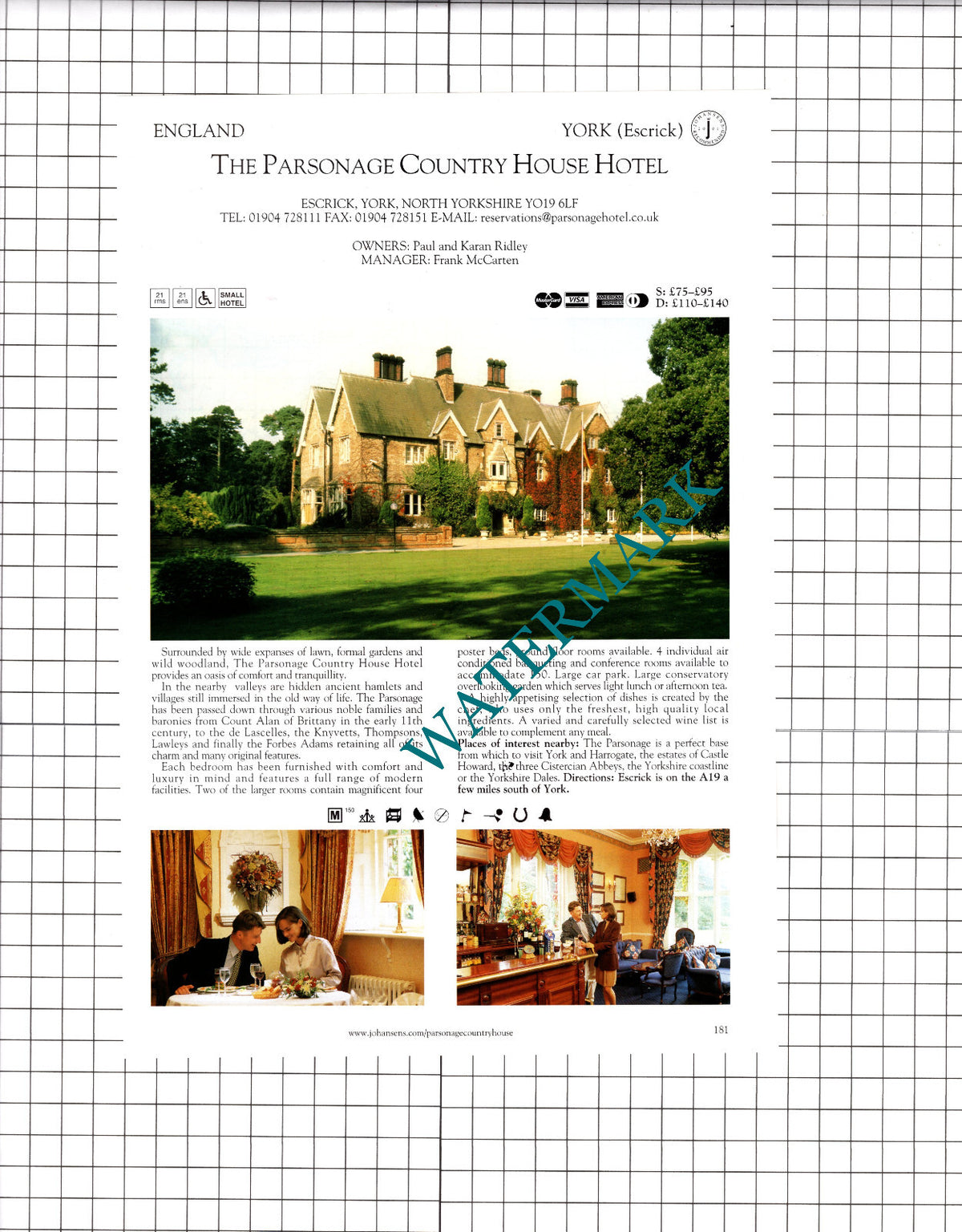The Parsonage Country House Hotel Escrick York  - 2001 Advert