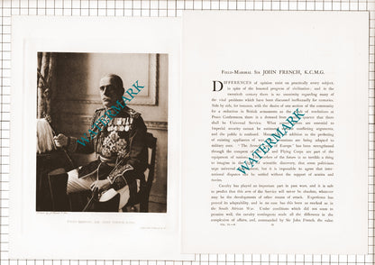 Field Marshal Sir John French  -   1920's Article/ Print