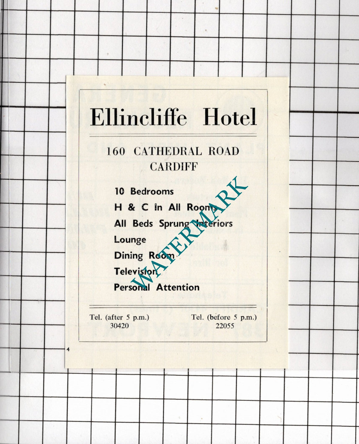 Ellincliffe Hotel Cardiff Wales SMALL Advert - 1958 Clipping