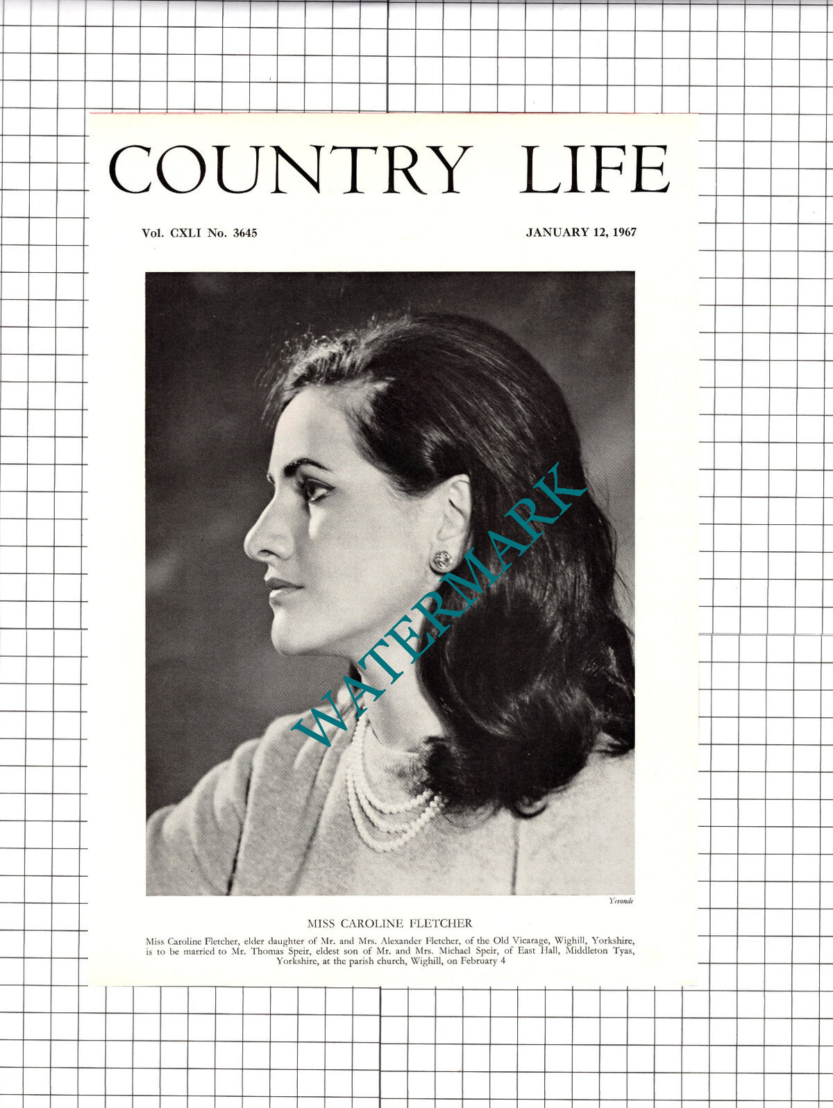 Miss Caroline Fletcher Wighill Yorkshire Thomas Speir - 1967 Clipping / Print