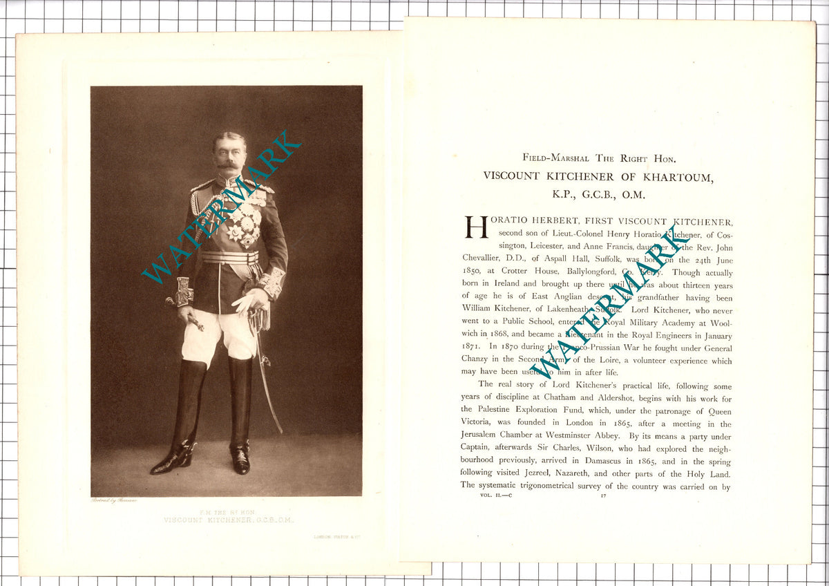 The Right Hon Viscount Kitchener of Khartoum -- c.1920 Print / Article