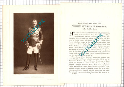 The Right Hon Viscount Kitchener of Khartoum -- c.1920 Print / Article