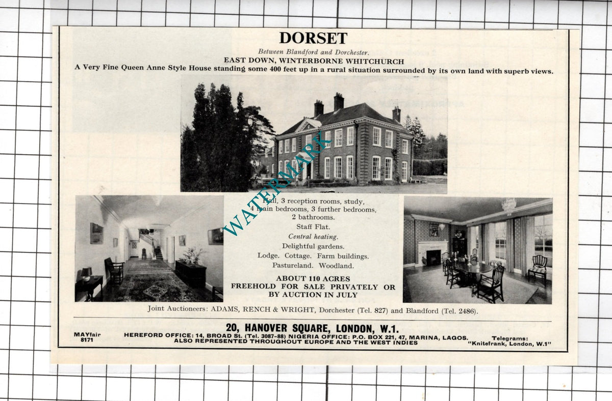 East Down Winterbourne Whitchurch Dorset - 1967 House Sale Advert