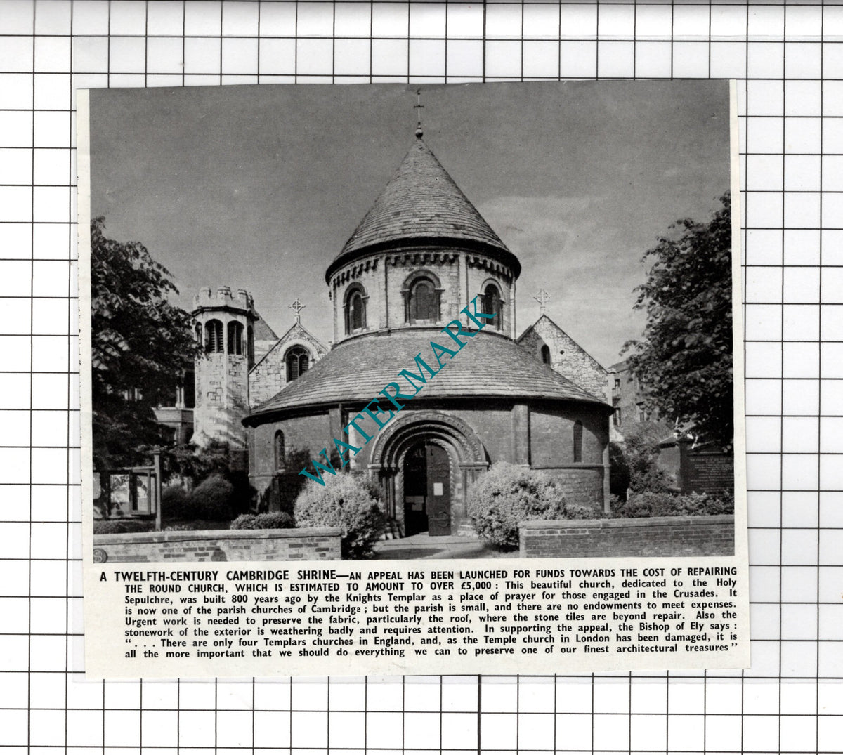 The Round Church of the Holy Sepulchre Cambridge - 1950 Cutting
