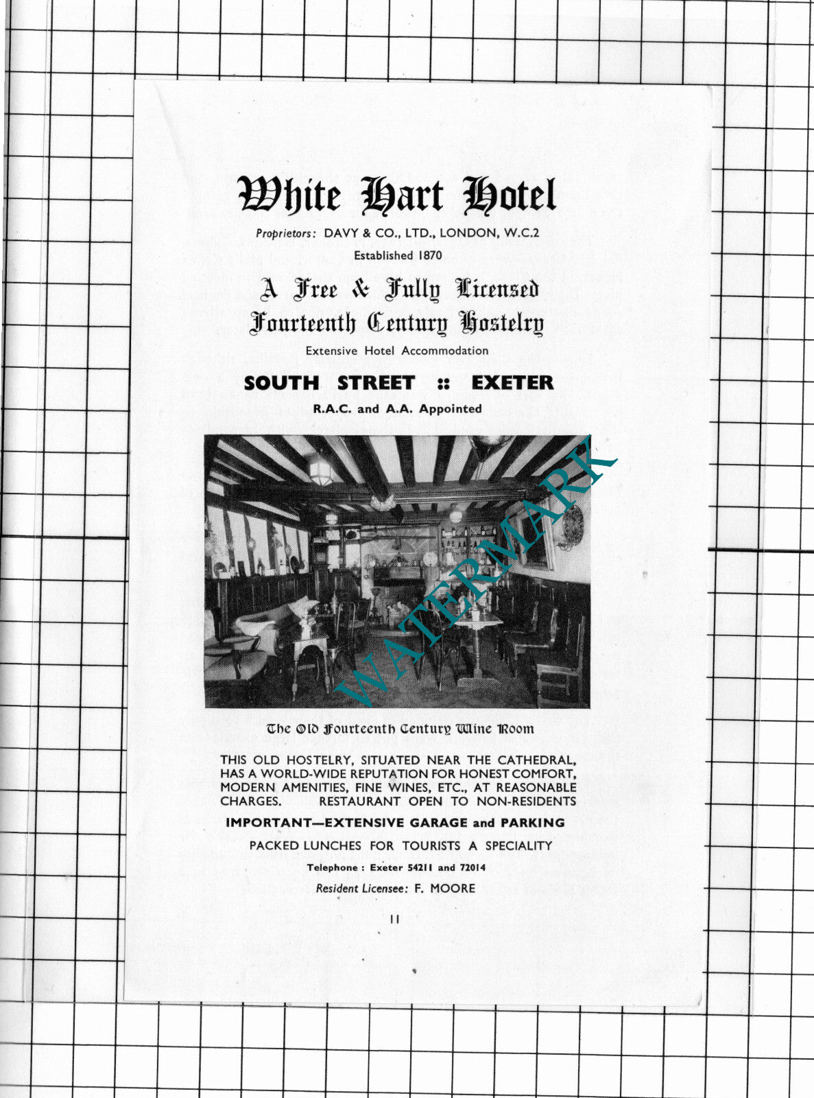 White Hart Hotel Exeter Devon Davy & Co Ltd F Moore   Advert  - 1957 Cutting