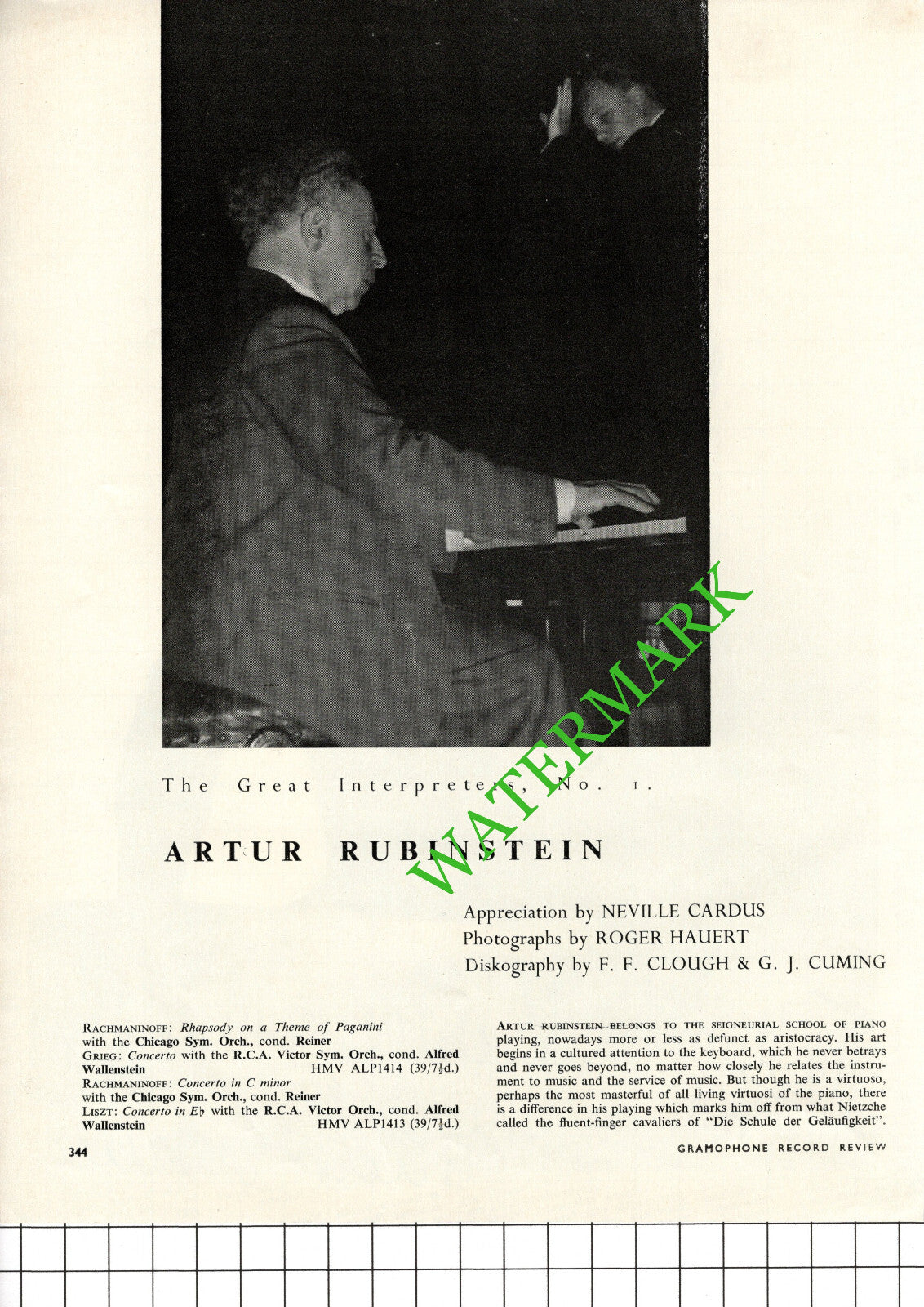 Artur Rubinstein Pianist Neville Cardus  - 1957 Article