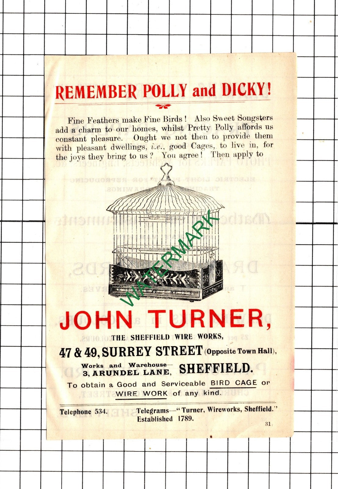 John Turner Sheffield Wire Works / Pawson & Brailsford Sheffield - 1902 Advert