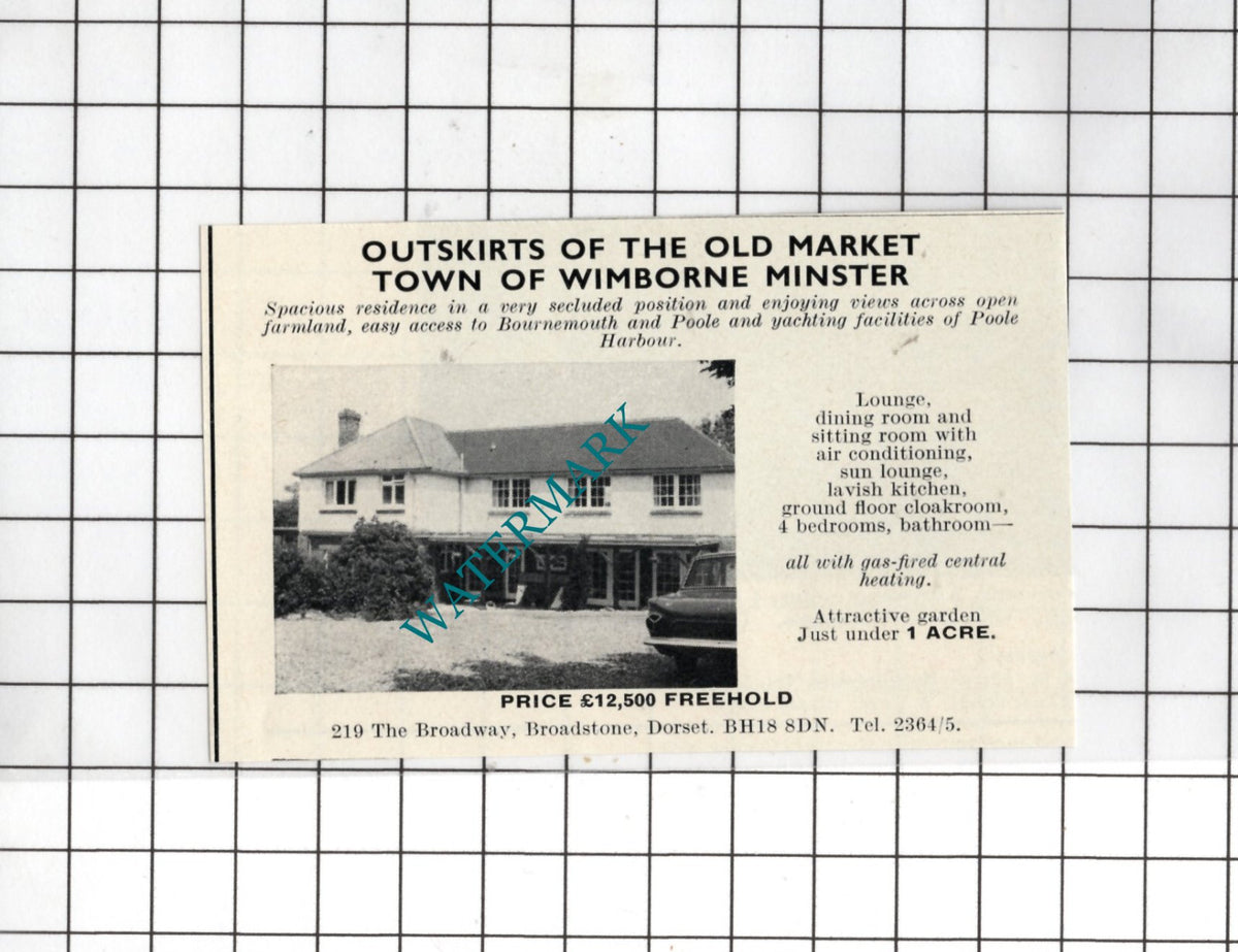 Wimborne Minster Dorset- 1969 SMALL House Sale Advert