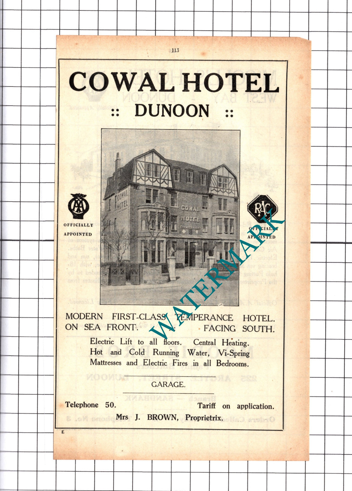 Cowal Hotel Dunoon Brown /M'Colls Hotel William Wallace Advert - 1939 Cutting