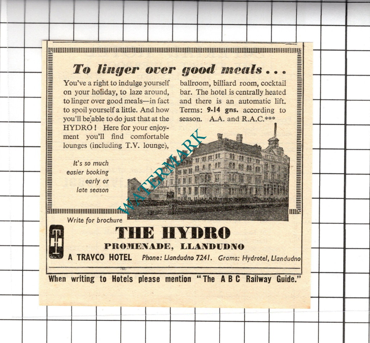 The Hydro Hotel Llandudno Wales Small Advert - 1958 Cutting