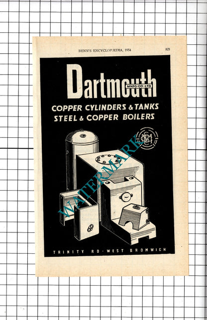 Dartmouth Manufacturing Co Ltd West Bromwich S Brannan Cleator Moor  1954 Advert