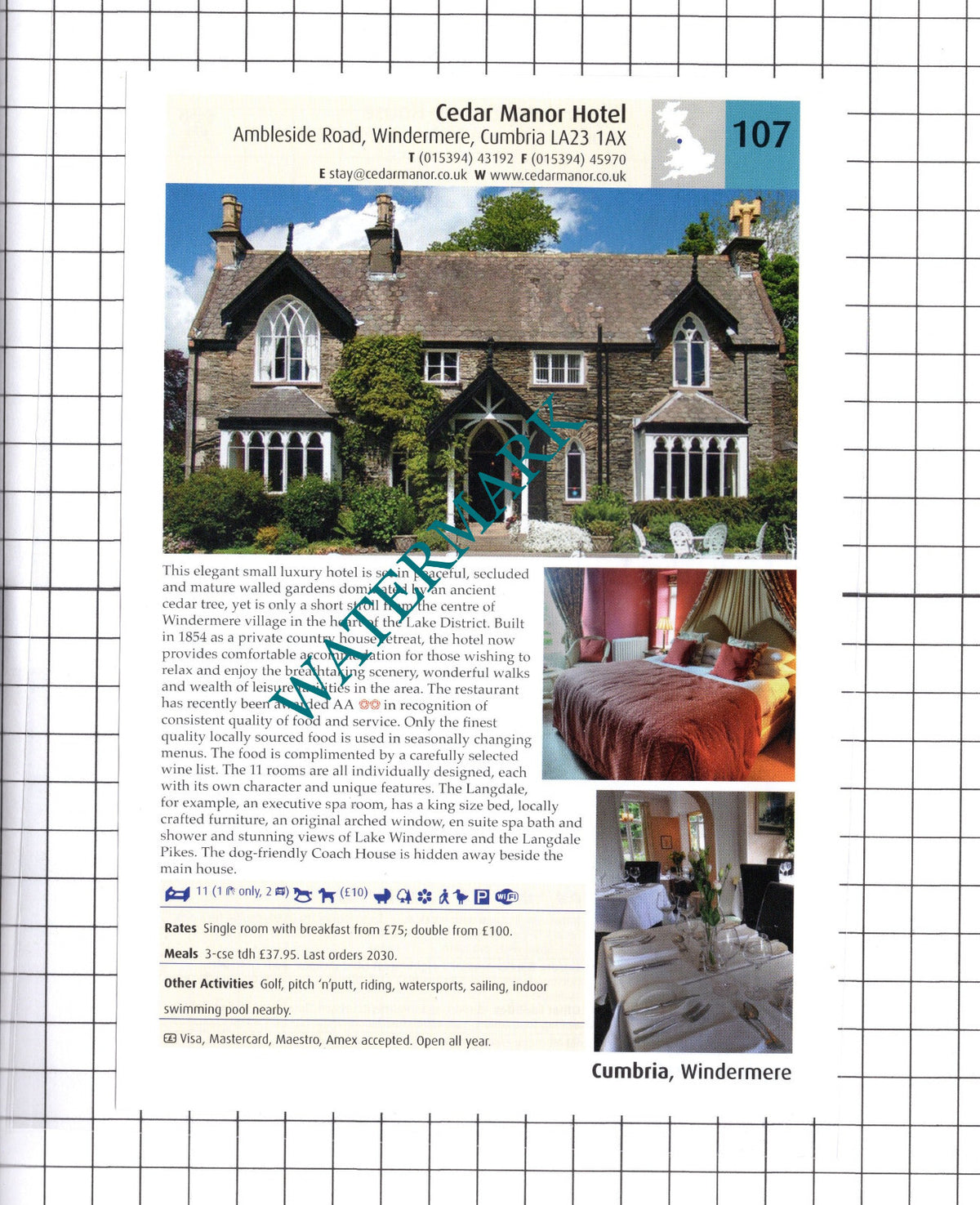 Cedar Manor Hotel Windermere / Gilpin Hotel Windermere  - 2011 Advert