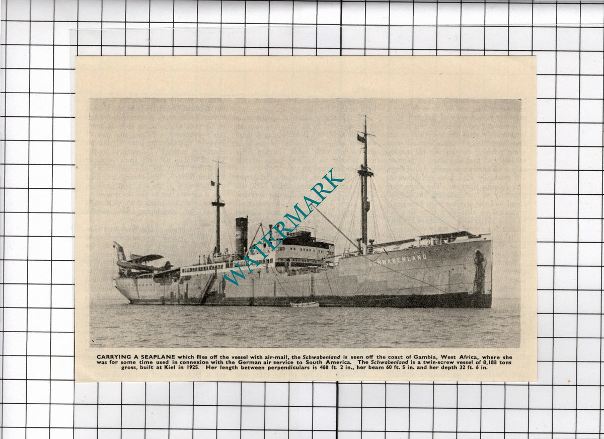 SCHWABENLAND Ship - c.1940's Small Clipping