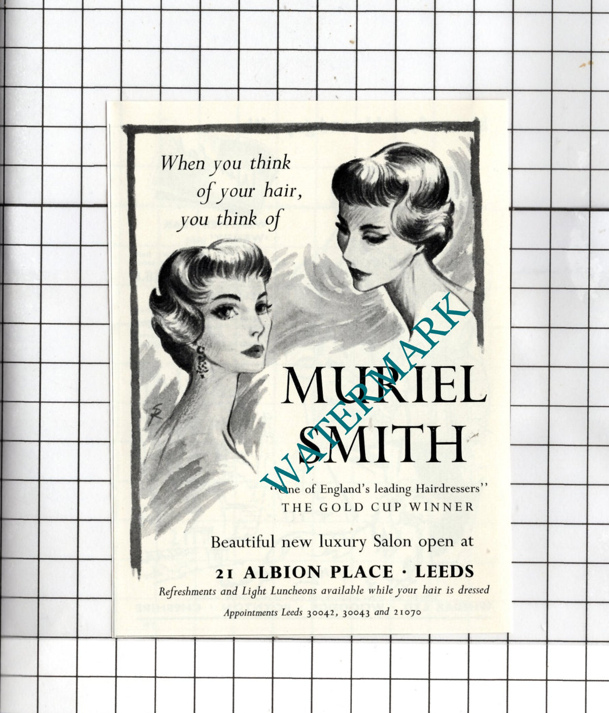 Muriel Smith 21 Albion Place Leeds Yorkshire  Hairdressing - 1957  Small Advert