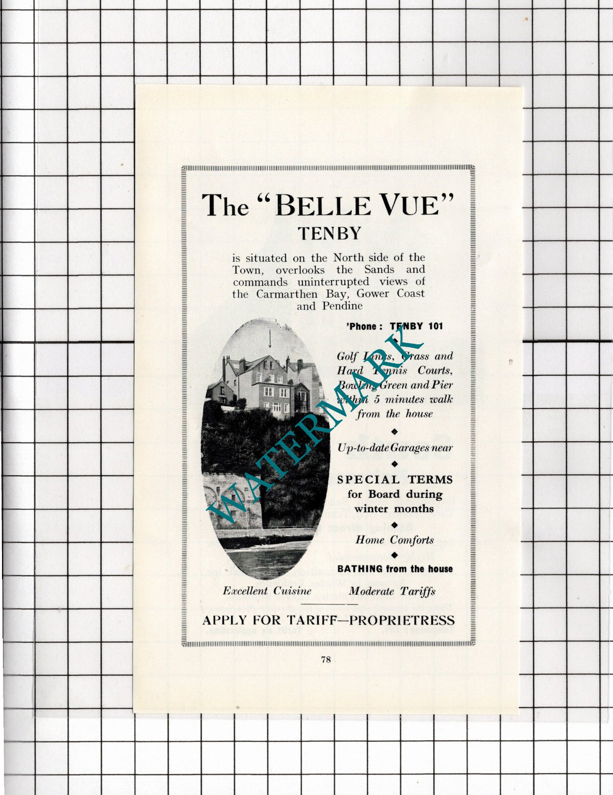 South Beach Hotel Tenby Wales Llewellyn Rees Belle Vue Tenby - 1936 Small Advert