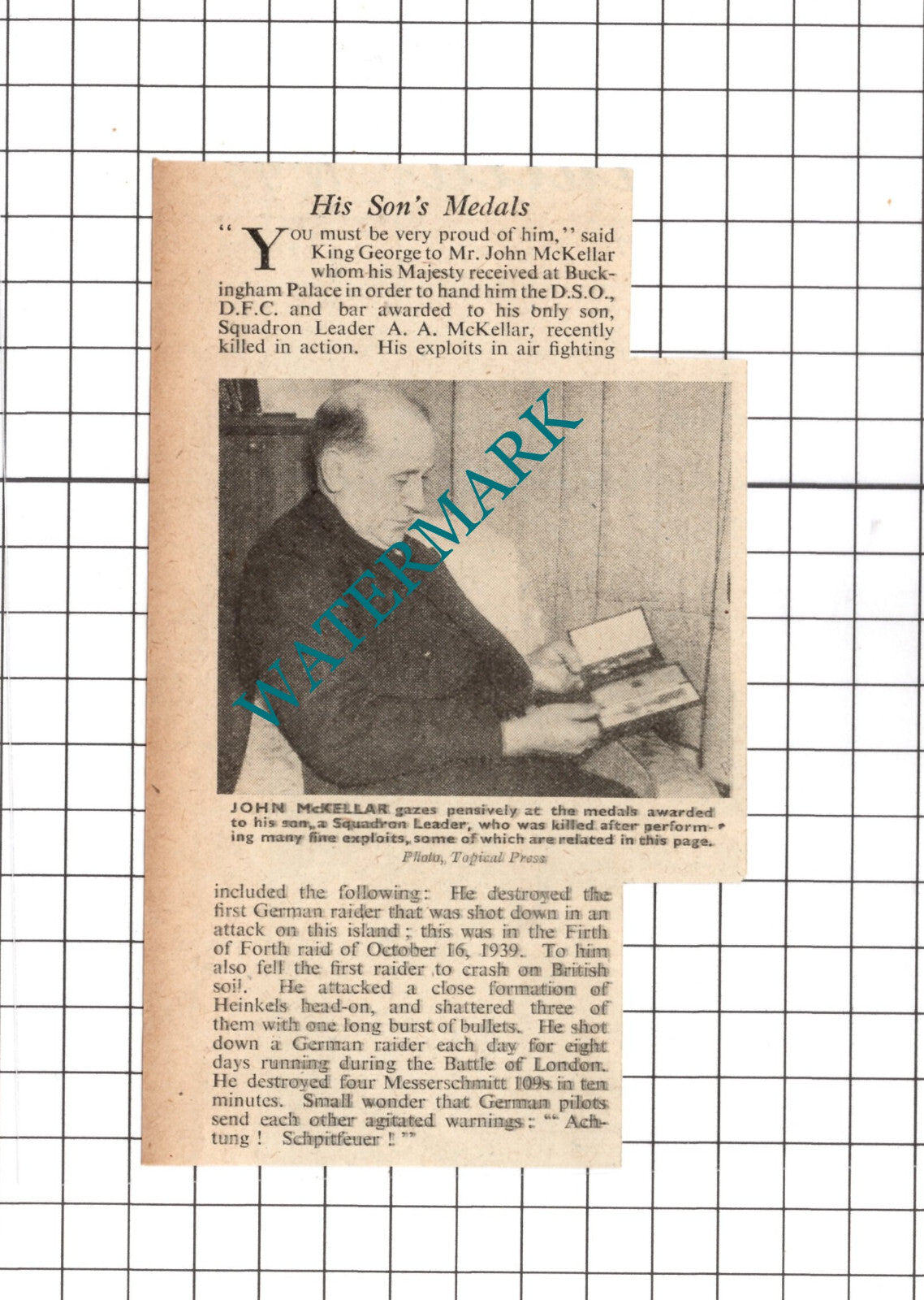John McKellar Squadron Leader AA McKellar WW2 - 1941 Small News Clipping