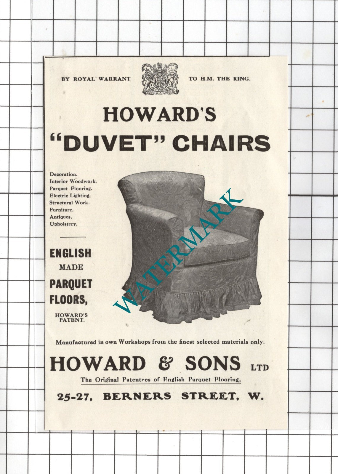 Howard & Sons Ltd 25-27 Berners Street London  - 1916 SMALL Advert
