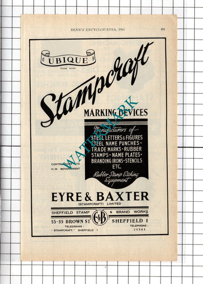 Eyre & Baxter Stampcraft Ltd Sheffield / H B Sale Ltd Birmingham - 1954 Advert