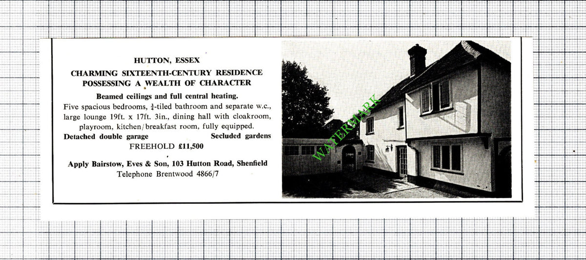 Hutton Essex House Sale Advert - 1965 Cutting