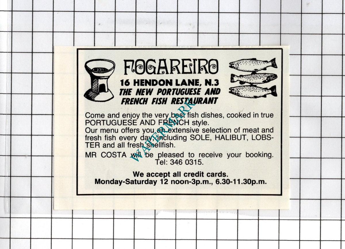 Fogareiro Restaurant London Mr Costa - 1980 Small Advert