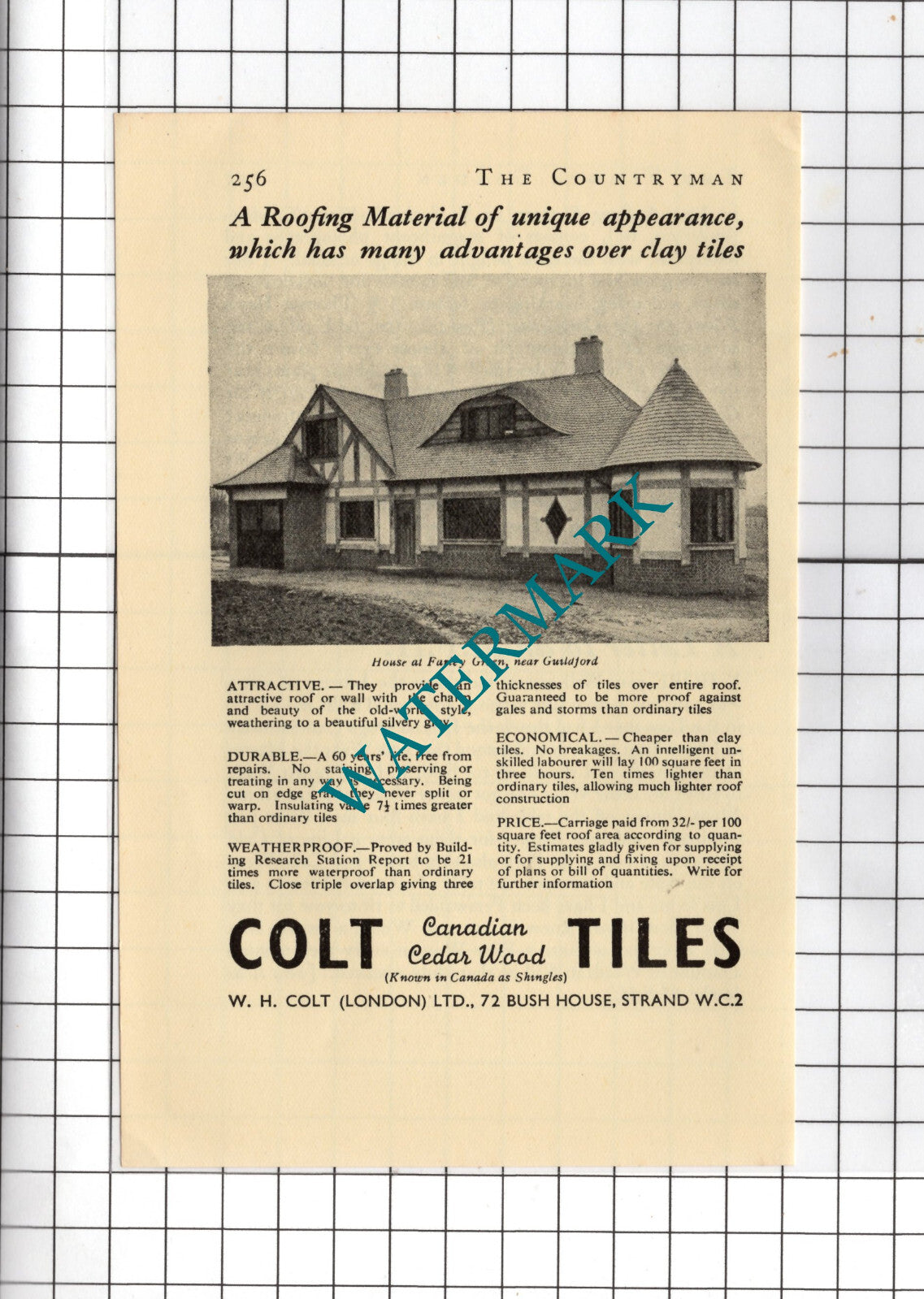 W H Colt London Ltd Colt Tiles  Farley Green  - 1938 Small Advert