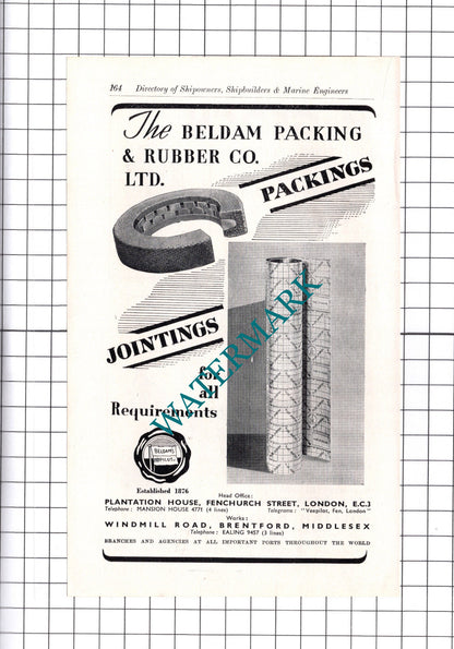 William McGeoch & Co Glasgow / The Beldam Packing & Rubber Co ADVERT   - c.1957