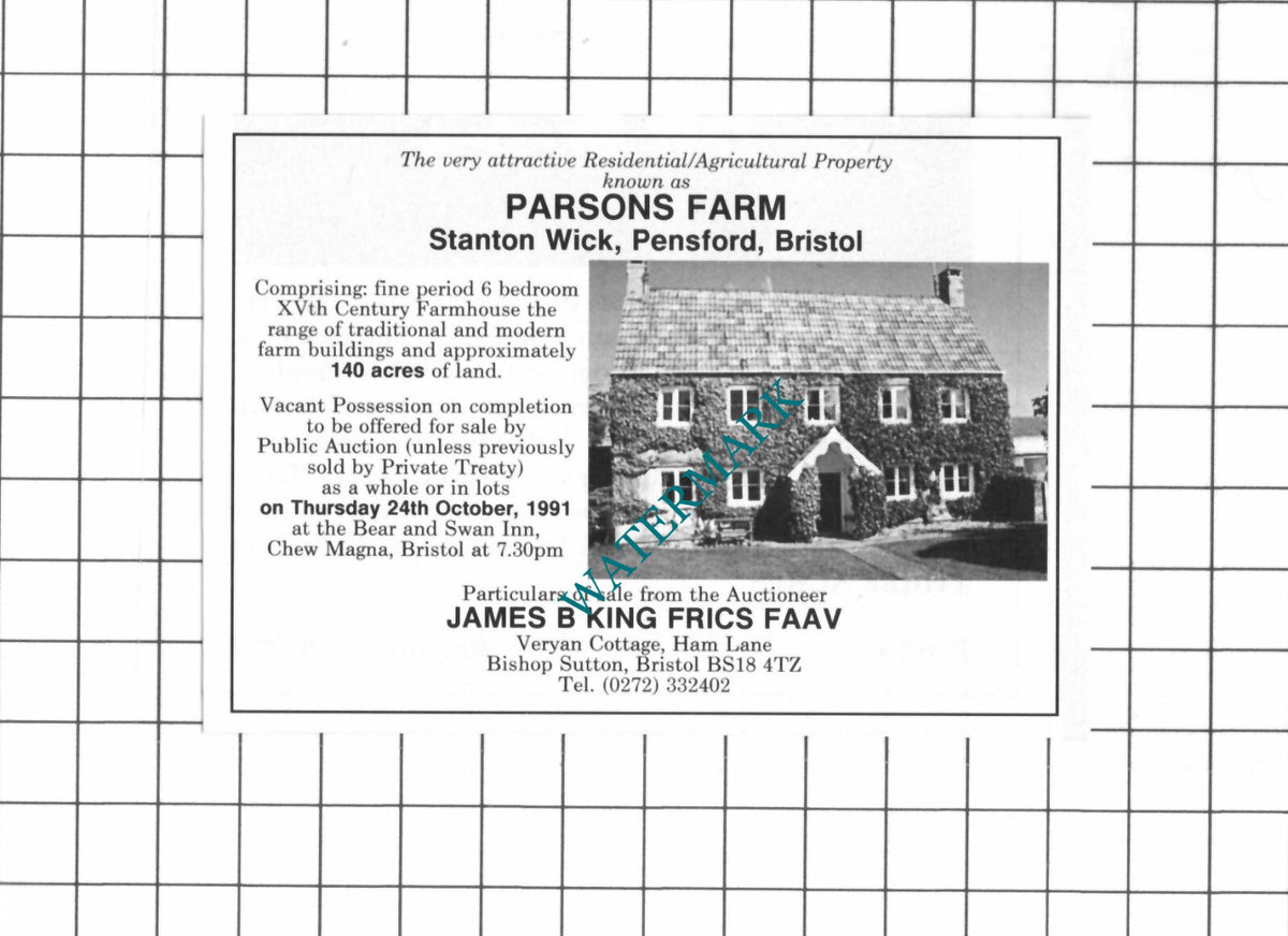 Parsons Farm Stanton Wick Pensford Bristol SMALL House Sale Advert 1991 Clipping