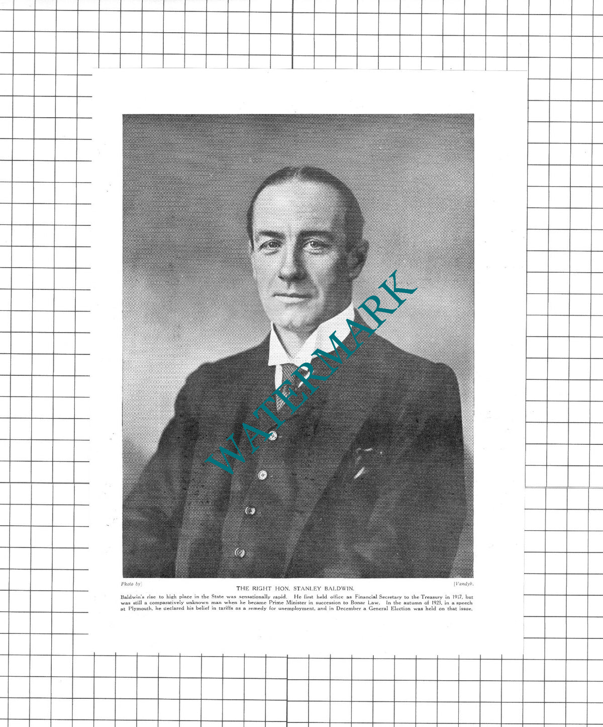 The Right Hon Stanley Baldwin  -  1920's Clipping / Print