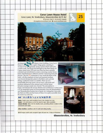 Corse Lawn House Hotel Gloucestershire / Lordleaze Hotel Chard - 2011 Advert