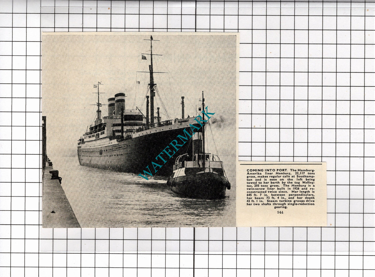 Hamburg-Amerika Liner Ship HAMBURG  - c.1940's Small Clipping