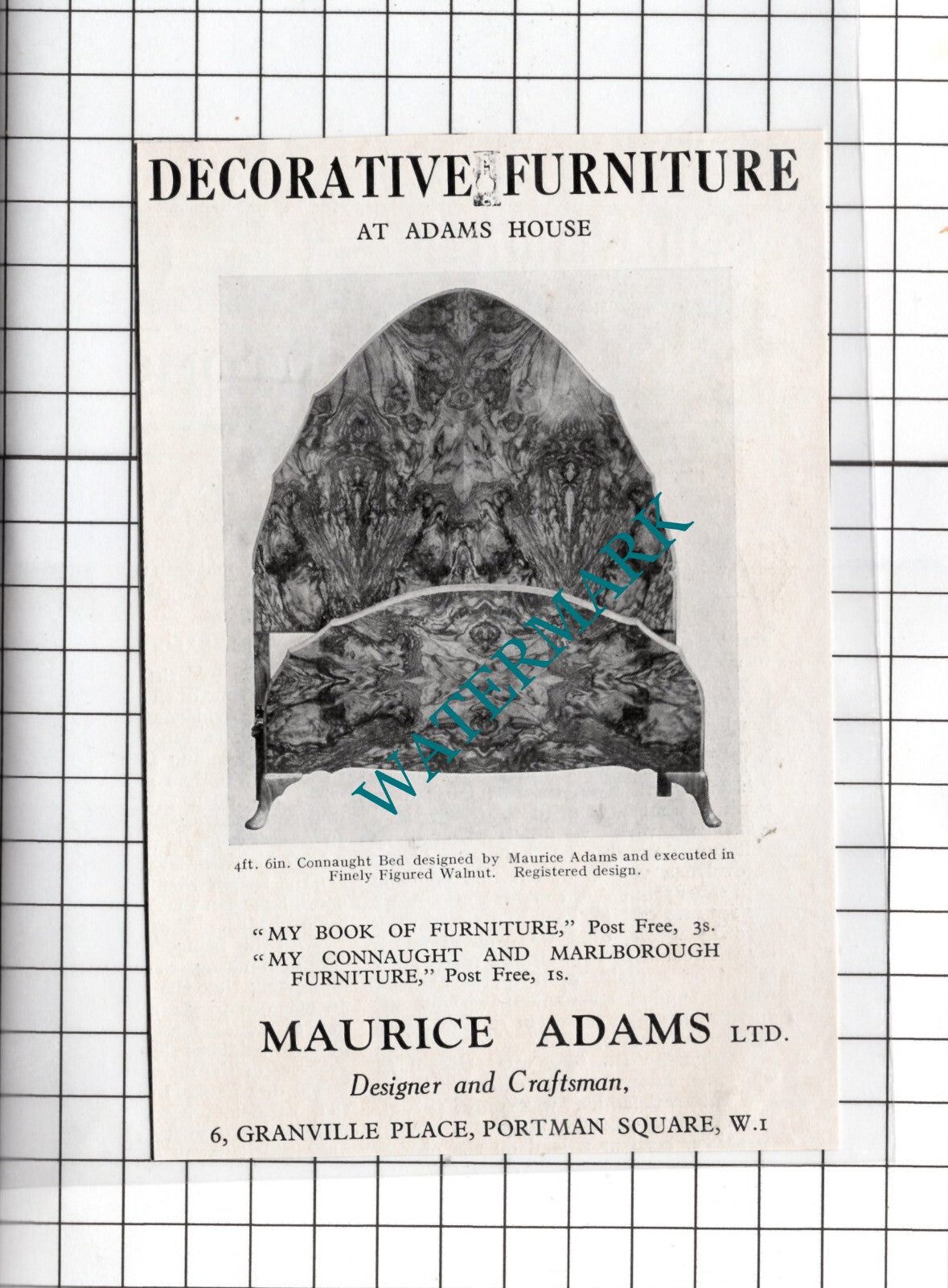 Maurice Adams Ltd 6 Granville Place Portman Square London Advert  1927 Clipping