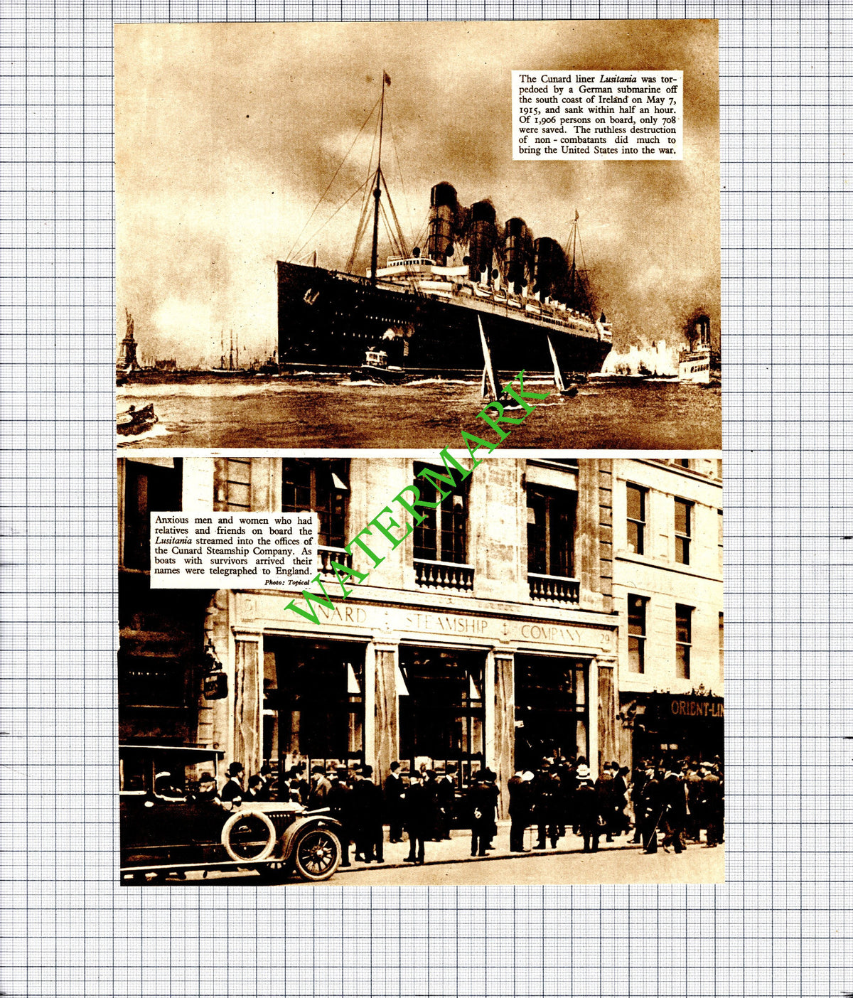 Cunard Liner LUSITANIA  - c.1936 Cutting / Print