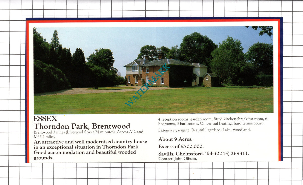 Thorndon Park Brentwood Essex / West Wellow Hampshire House Sale Advert -c.1990