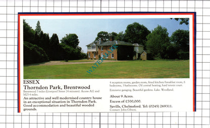 Thorndon Park Brentwood Essex / West Wellow Hampshire House Sale Advert -c.1990