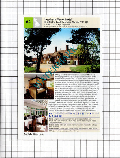 The Norfolk Mead Hotel Coltishall Norfolk / Heacham Manor Norfolk - 2011 Advert