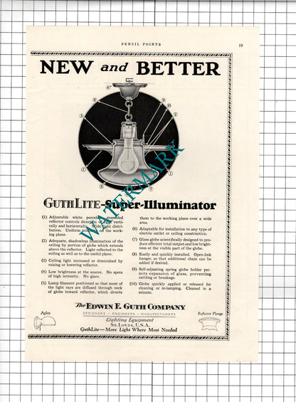The Edwin F Guth Company St Louis USA GuthLite  - c.1927 Two-Part Advert