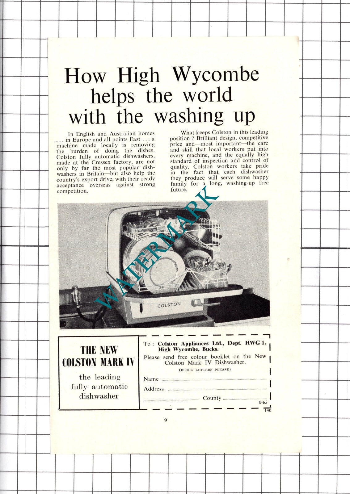 Colston Appliances Ltd High Wycombe Buckinghamshire Cressex  - 1964 Advert