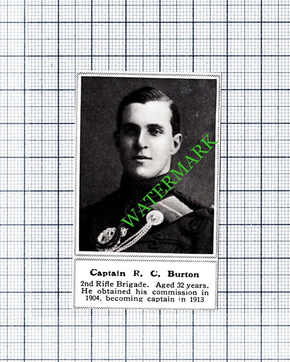 Captain R C Burton 2nd Rifle BrigadeGreat War WW1 - 1915 SMALL Cutting