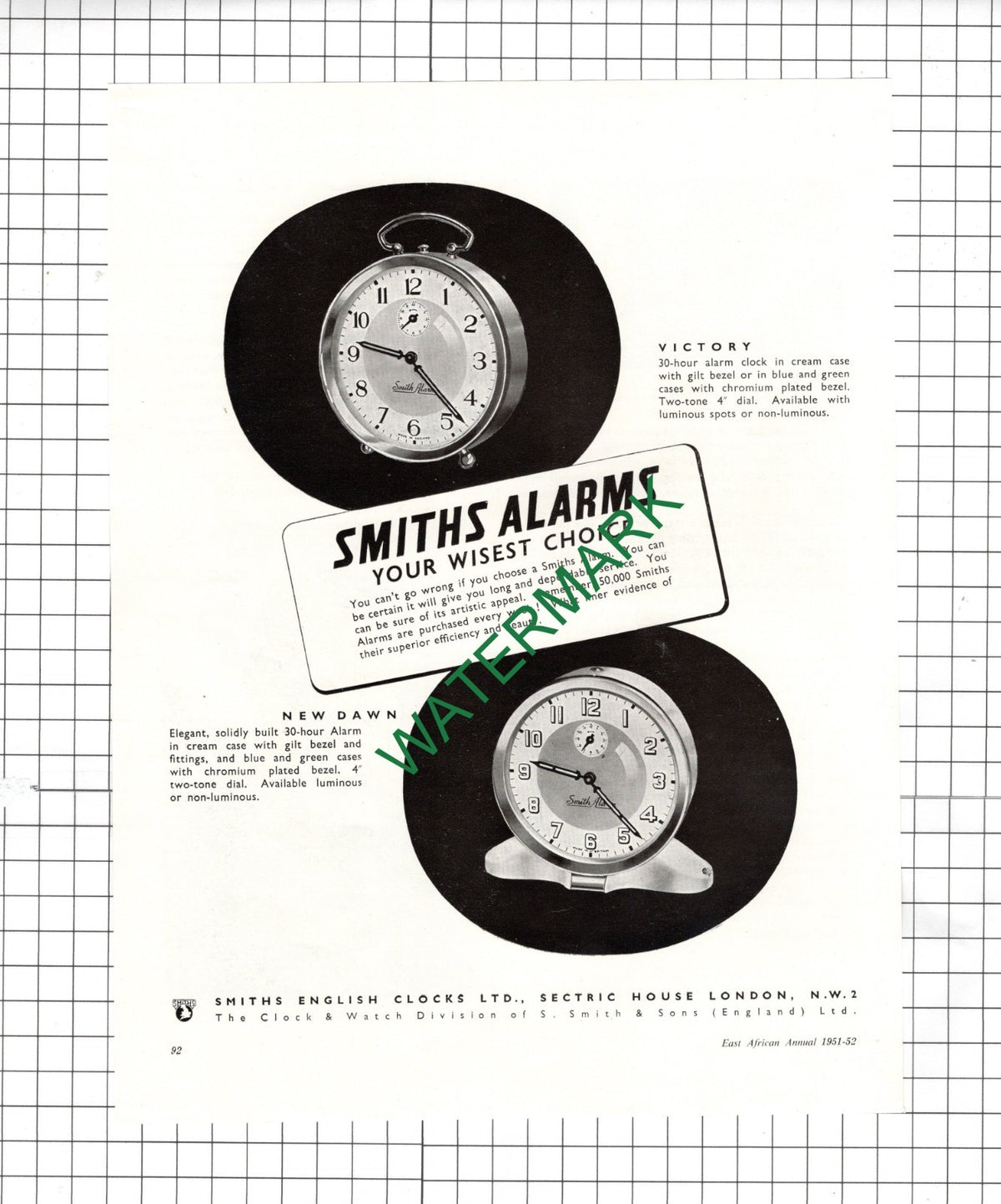 Smiths English Clocks Ltd Sectric House London NW2  - 1951 Advert