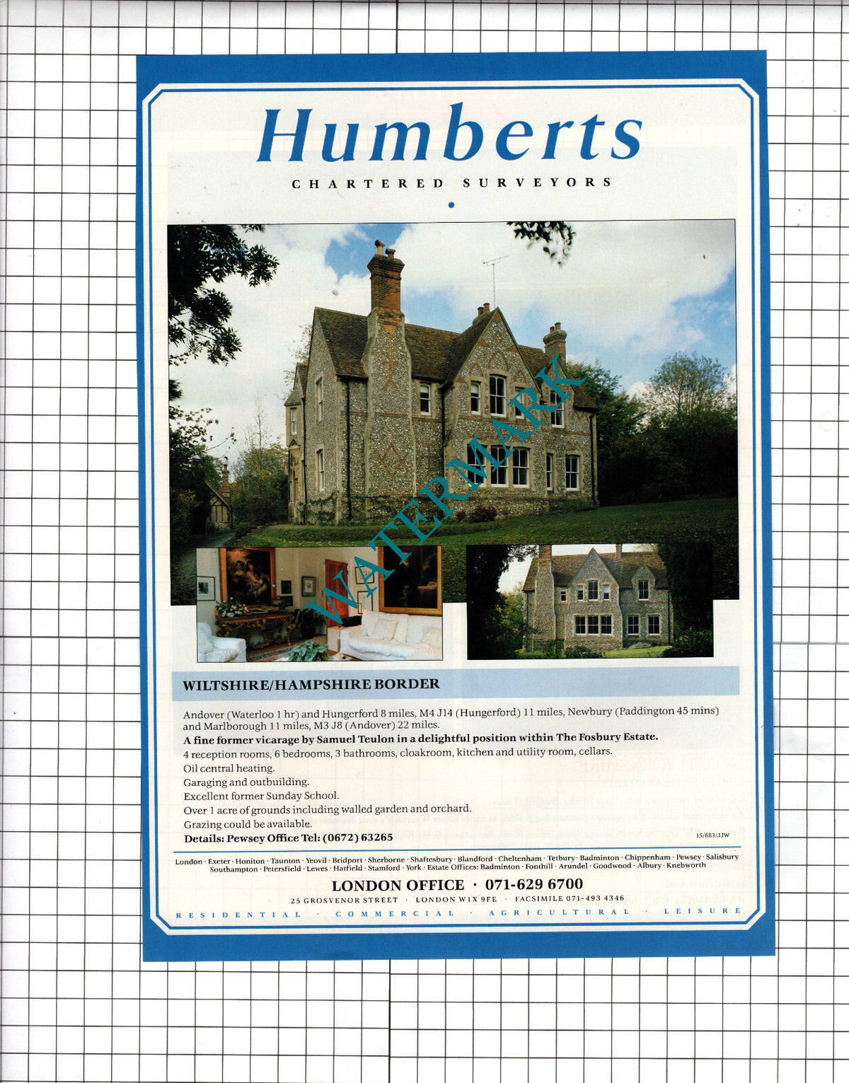 Vicarage Fosbury Estate Wiltshire Teulon / Leathley Yorkshire - 1990 Sale Advert