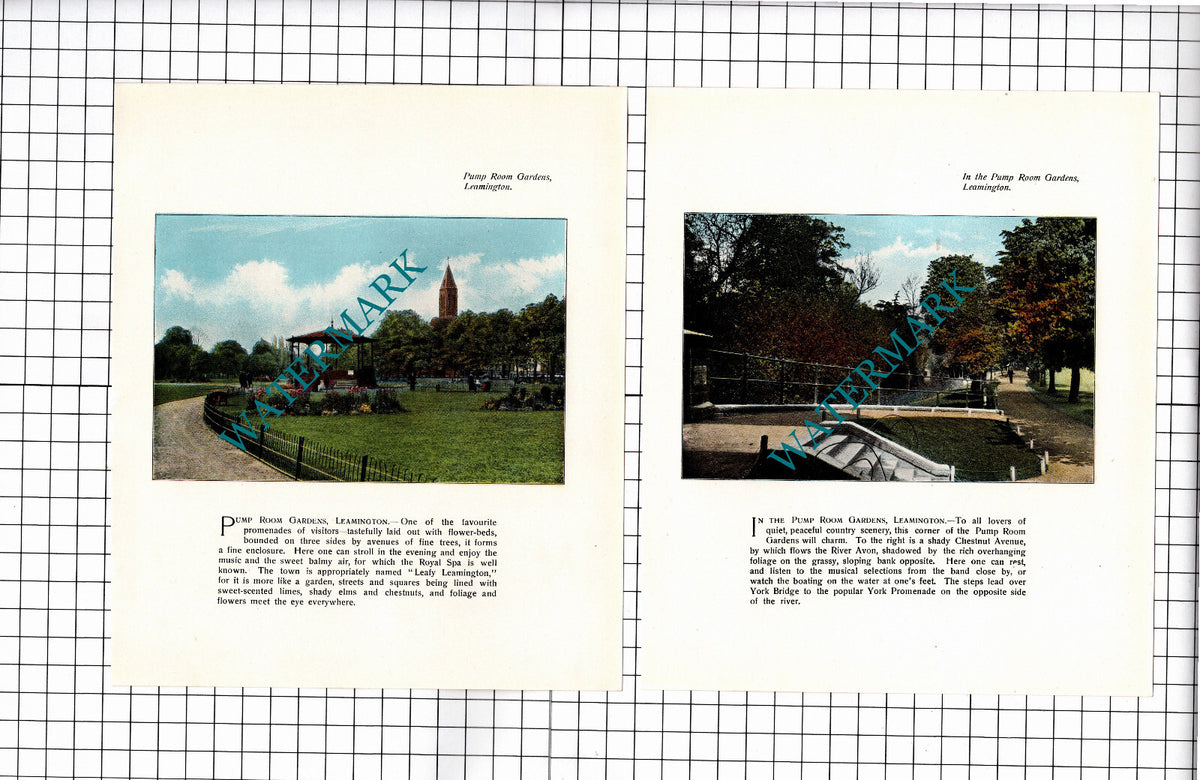 Pump Room Gardens Leamington Warwickshire - c.1905 2-Part Illustration / Print