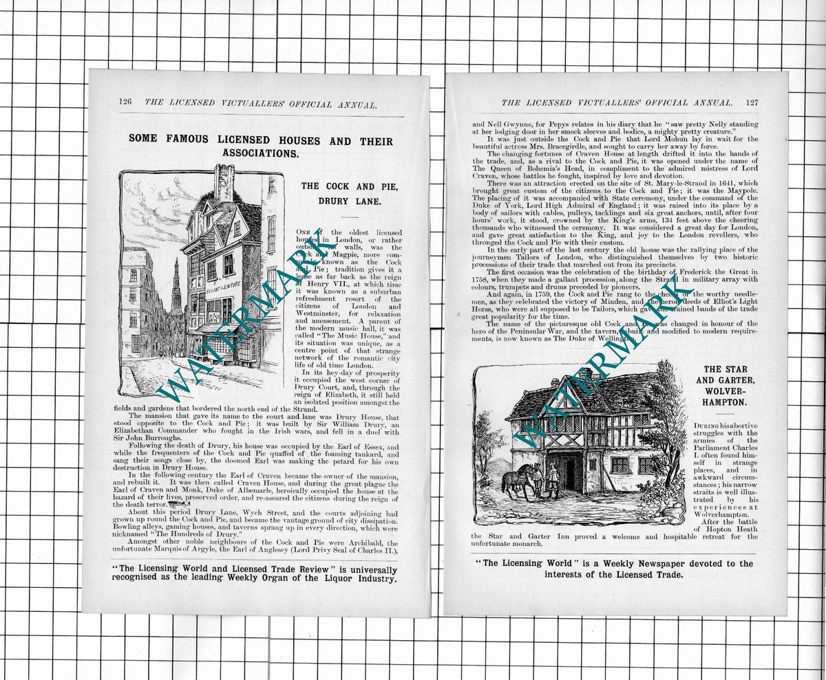 Cock and Pie Drury Lane London Star and Garter Inn Wolverhampton -1902 Article