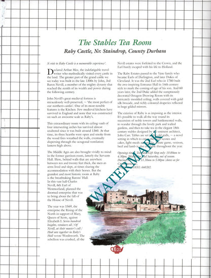 Stables Tea Room Raby Castle / The White Monk Tea Room Blanchland  c.2000 Advert