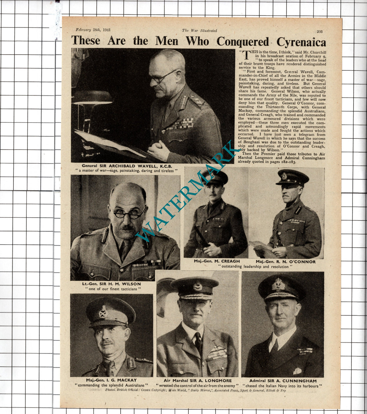 Cyrenaica Creagh Longmore Sir Archibald Wavell World War Two WW2 - 1941 Article